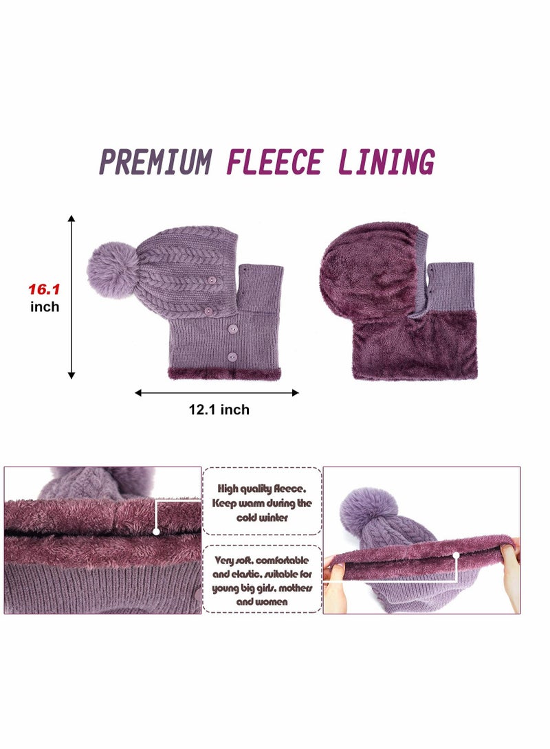 طقم قبعة دافئة ووشاح فضفاض للرجال والنساء قبعة محبوكة مريحة مع سماعات أذن وبطانة من الفليس لفصل الشتاء - Image 4